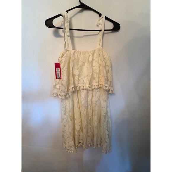 Xhilaration White Lace Dress TAdjustable StrapsmSummer With Pom-Poms Fringe M - Picture 4 of 10